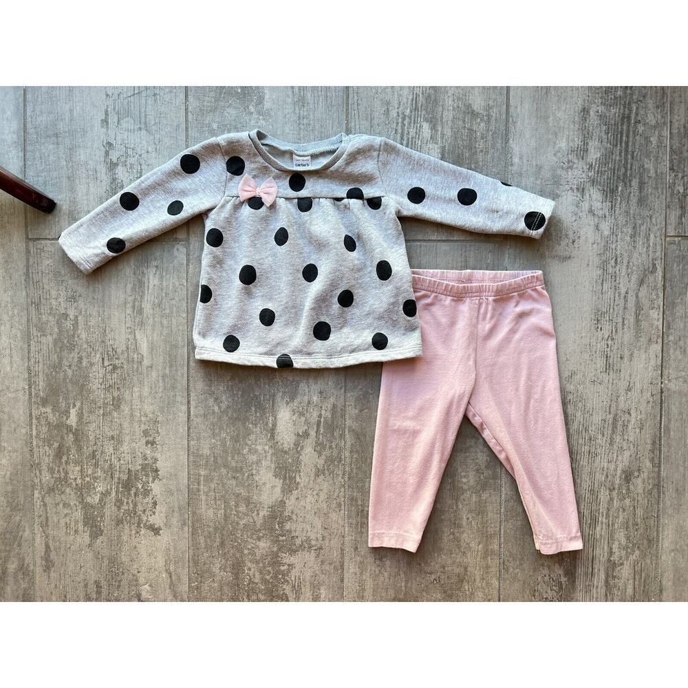 Baby Girls 2-Piece Polka Dot Fleece Sweatshirt Top & Legging Set Cotton 12m - Picture 2 of 8
